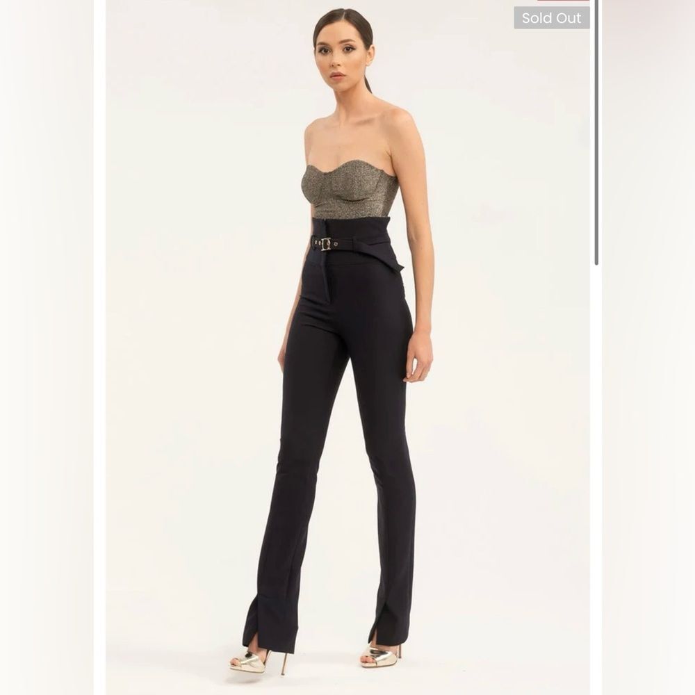 BGL Belong Genteel Light Blue Office Solid Color High Waist Straight Trousers